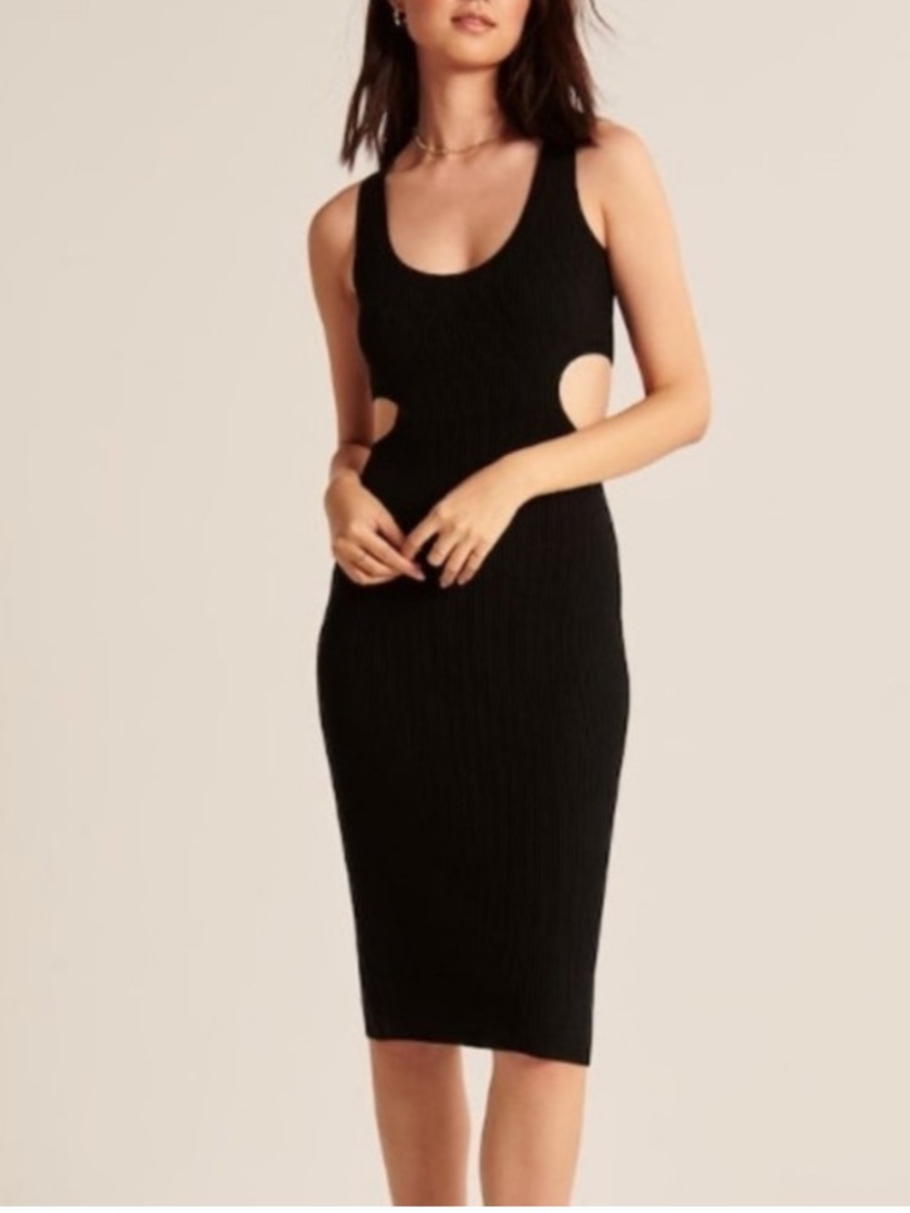 Abercrombie & Fitch Elevated Knit Cutout Midi Knit Dress Black Size Small